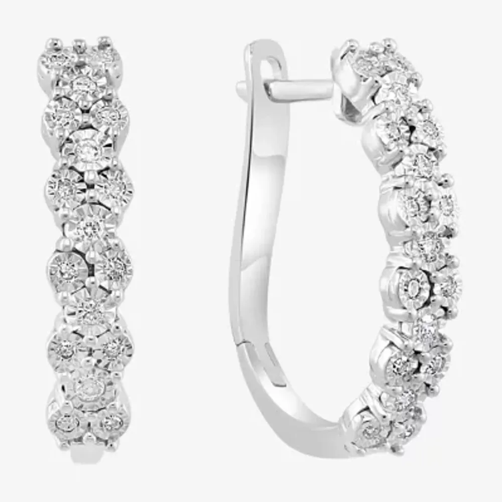 Effy 1/4 CT. T.W. Natural Diamond Sterling Silver 26.5mm Hoop Earrings