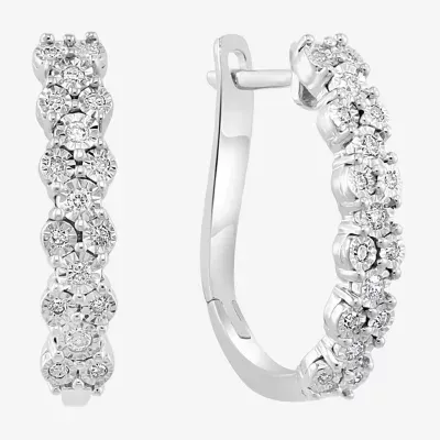 Effy  1/4 CT. T.W. Natural Diamond Sterling Silver 26.5mm Hoop Earrings
