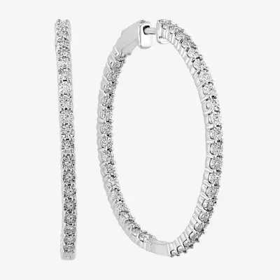 Effy  1/2 CT. T.W. Natural Diamond Sterling Silver 40.6mm Hoop Earrings