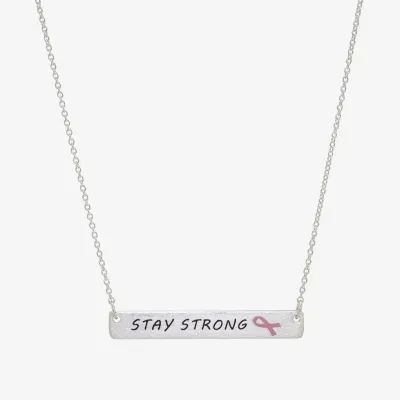Sparkle Allure Breast Cancer Awareness Pure Silver Over Brass 16 Inch Link Rectangular Pendant Necklace