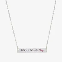 Sparkle Allure Breast Cancer Awareness Pure Silver Over Brass 16 Inch Link Rectangular Pendant Necklace