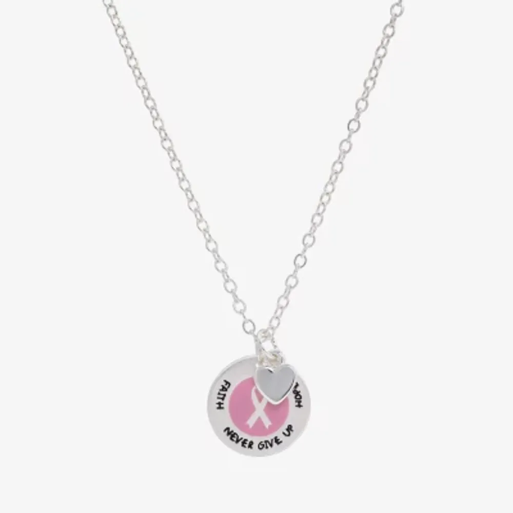 Sparkle Allure Breast Cancer Awareness Pure Silver Over Brass 16 Inch Link Round Pendant Necklace