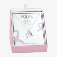 Sparkle Allure Breast Cancer Awareness Cubic Zirconia Pure Silver Over Brass 16 Inch Link Cross Pendant Necklace