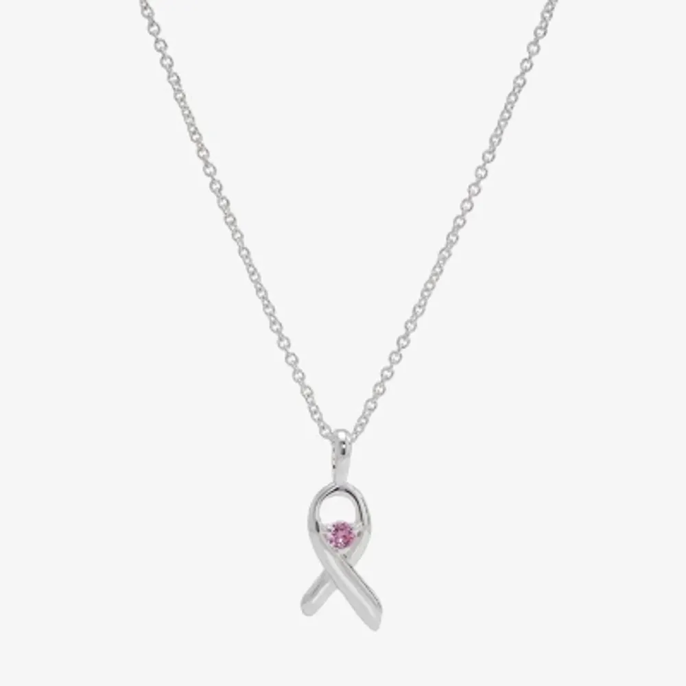 Sparkle Allure Breast Cancer Awareness Cubic Zirconia Pure Silver Over Brass 16 Inch Link Pendant Necklace