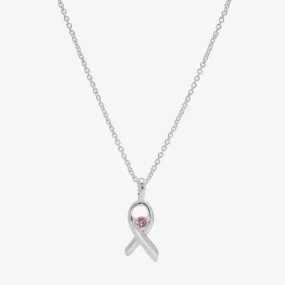 Sparkle Allure Breast Cancer Awareness Cubic Zirconia Pure Silver Over Brass 16 Inch Link Pendant Necklace