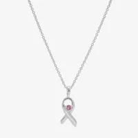 Sparkle Allure Breast Cancer Awareness Cubic Zirconia Pure Silver Over Brass 16 Inch Link Pendant Necklace