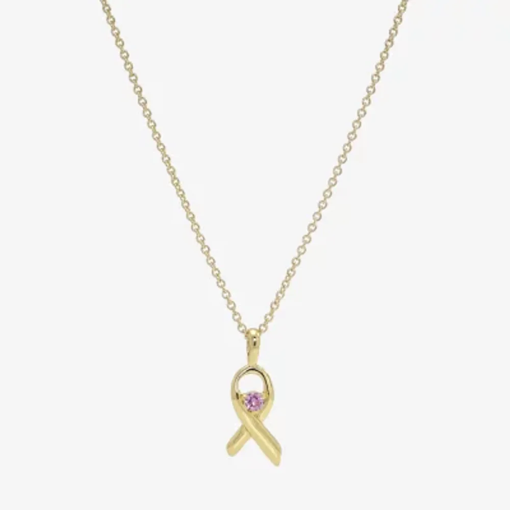 Sparkle Allure Breast Cancer Awareness Cubic Zirconia 14K Gold Over Brass 16 Inch Link Pendant Necklace