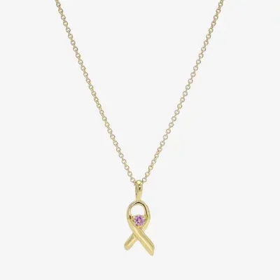 Sparkle Allure Breast Cancer Awareness Cubic Zirconia 14K Gold Over Brass 16 Inch Link Pendant Necklace