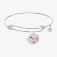 Sparkle Allure Breast Cancer Awareness Pure Silver Over Brass Semisolid Link Round Bangle Bracelet