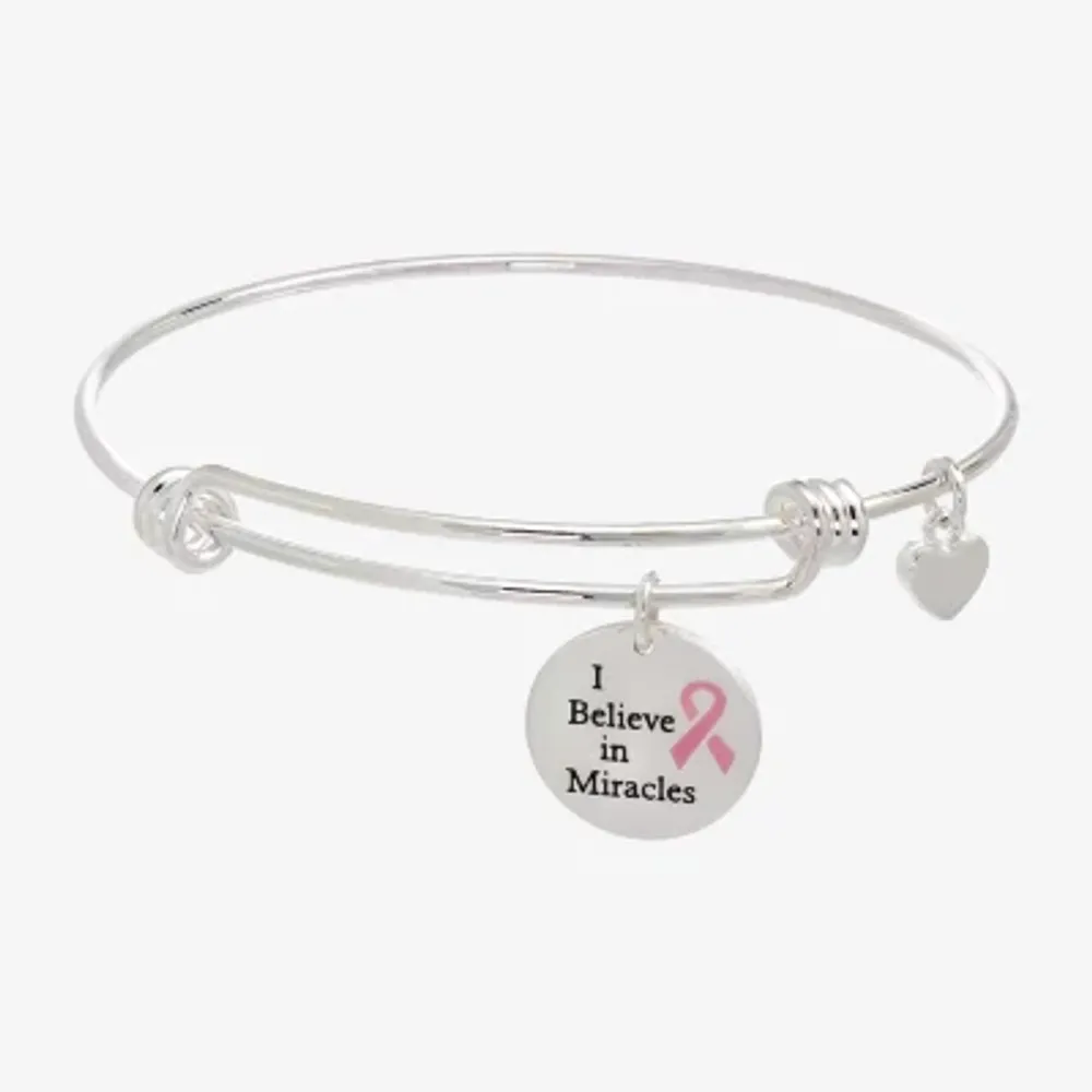 Sparkle Allure Breast Cancer Awareness Pure Silver Over Brass Semisolid Link Round Bangle Bracelet