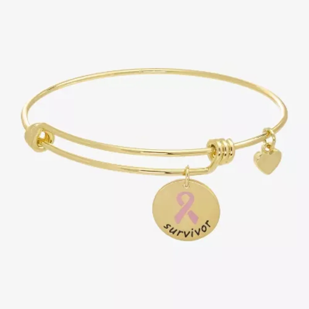 Sparkle Allure Breast Cancer Awareness 14K Gold Over Brass 7 Inch Semisolid Link Round Bangle Bracelet