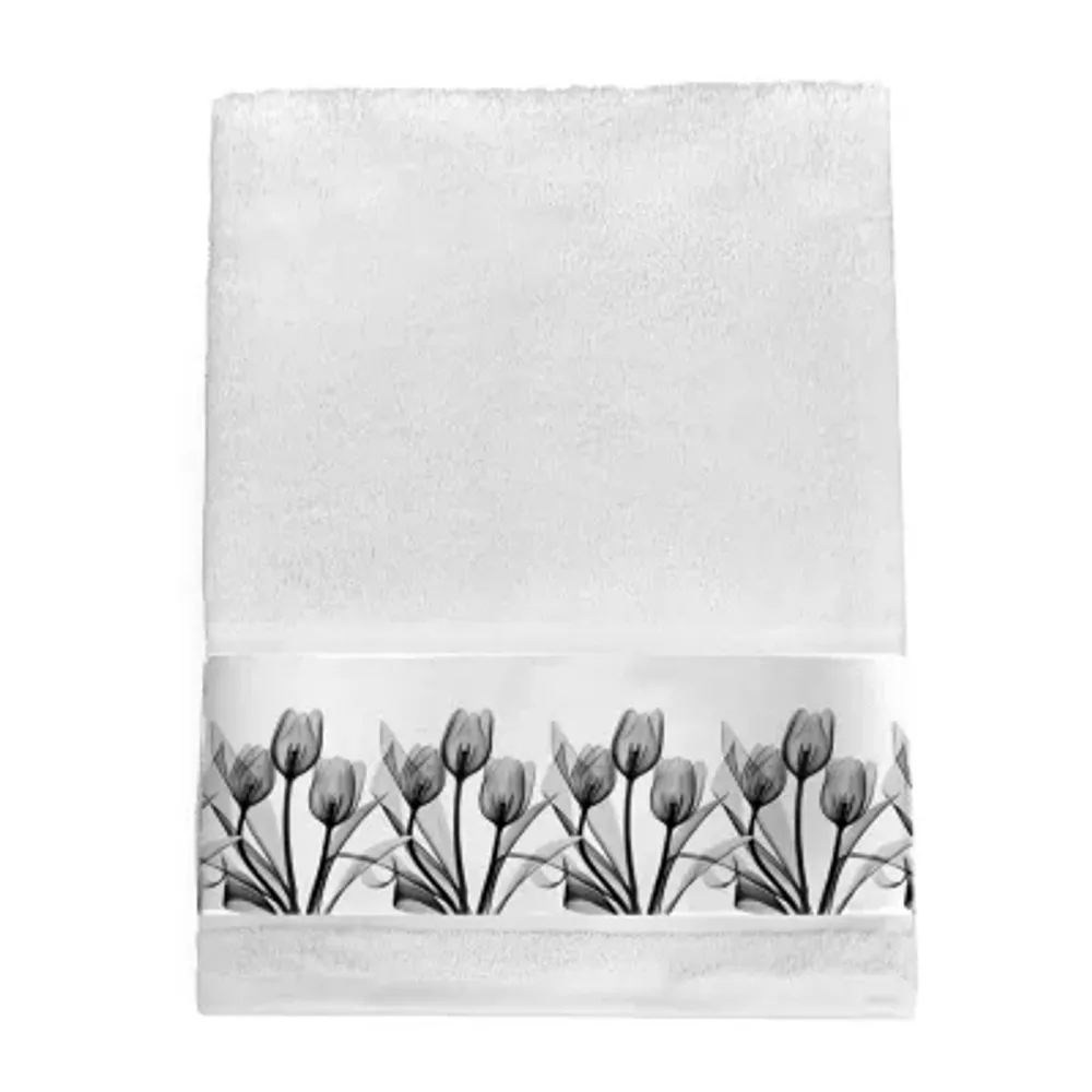 Laural Home Black & White Tulip Floral Bath Towel