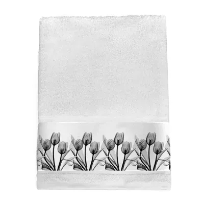 Laural Home Black & White Tulip Floral Bath Towel