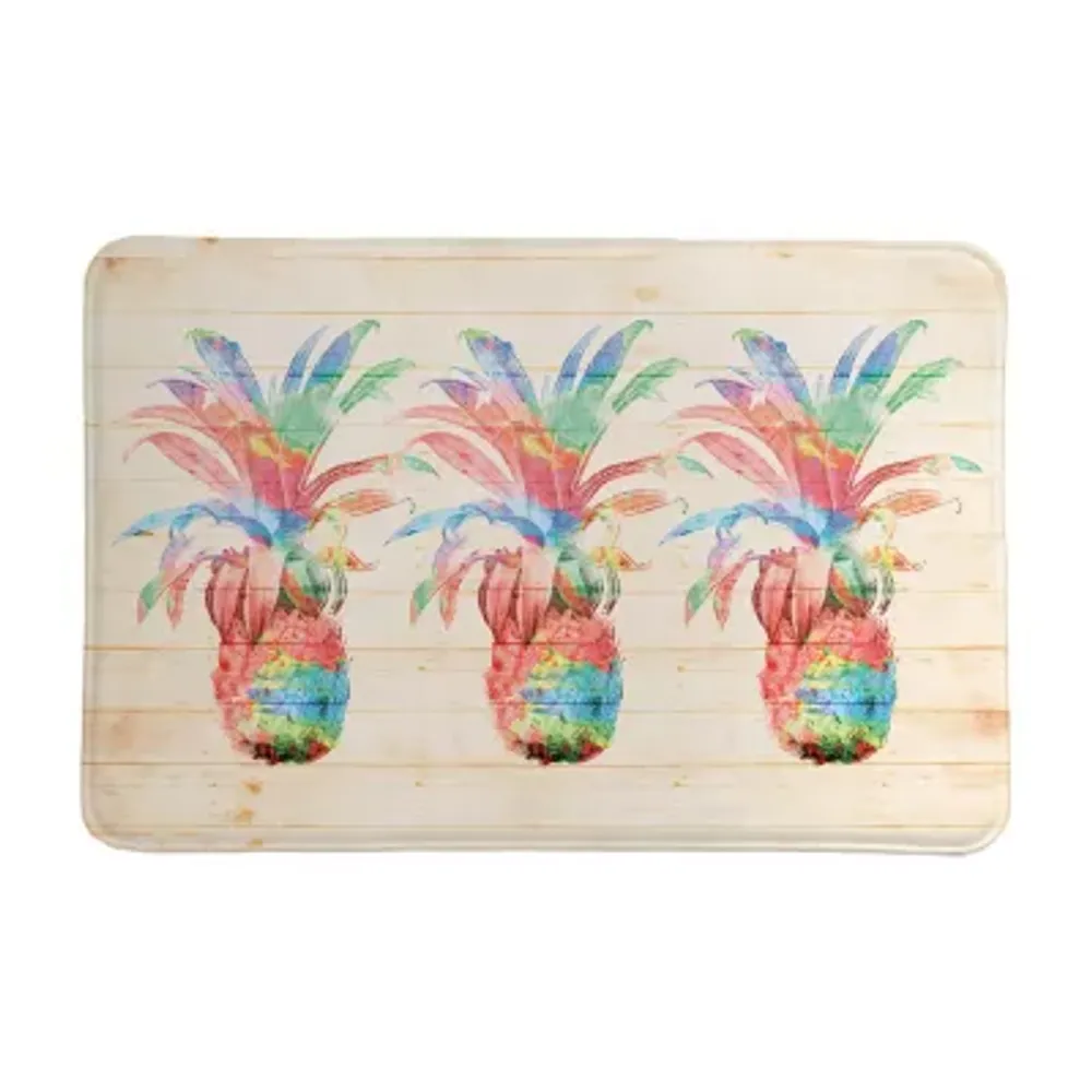 Laural Home Colorful Pineapple Memory Foam Bath Rug