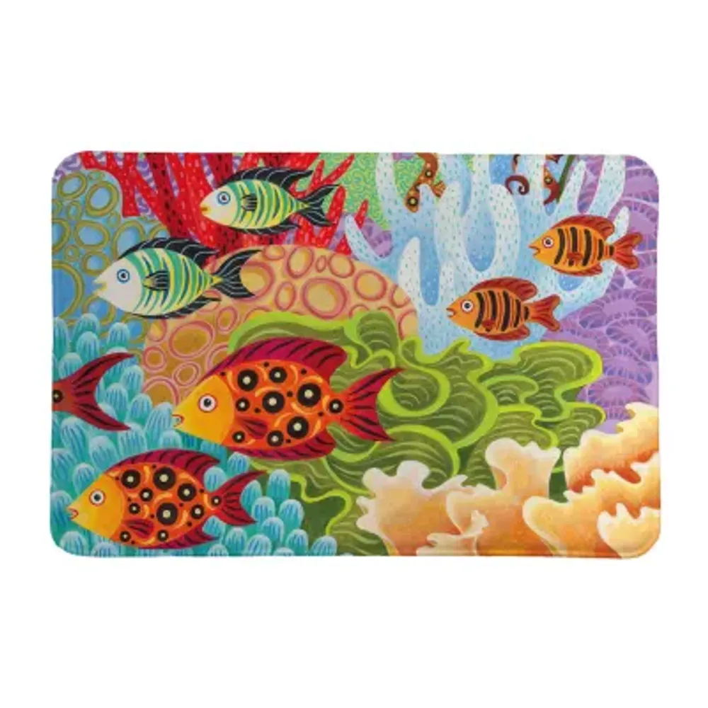 Laural Home Fish In The Hood Memory Foam Bath Rug