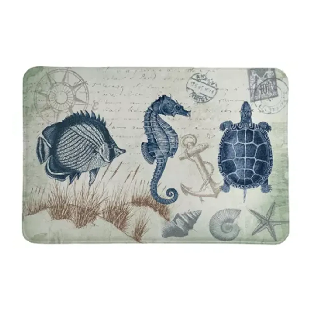 Laural Home Seaside Postcard Memory Foam Bath Rug