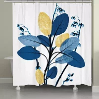 Laural Home Blue & Gilded Leaves Shower Curtain