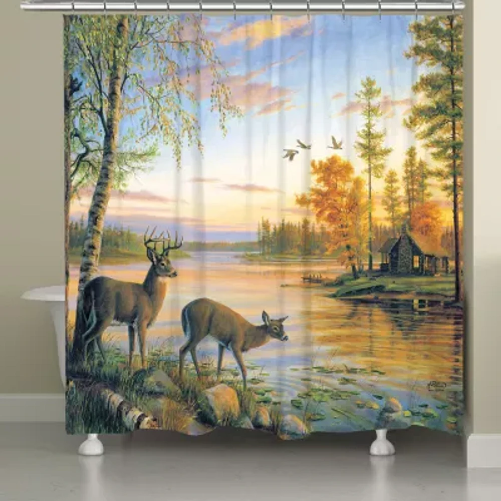 Laural Home Deer On Sunset Lake Shower Curtain