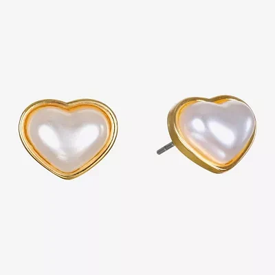 Bijoux Bar Delicates Gold Tone Simulated Pearl 10.1mm Heart Stud Earrings