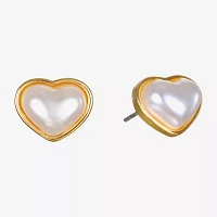 Bijoux Bar Delicates Gold Tone Simulated Pearl 10.1mm Heart Stud Earrings