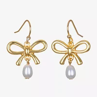 Bijoux Bar Delicates Gold Tone Simulated Pearl Bow Drop Earrings