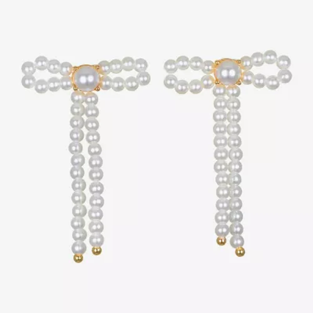 Bijoux Bar Delicates Gold Tone Simulated Pearl Bow Drop Earrings