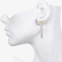 Bijoux Bar Delicates Gold Tone Simulated Pearl Bow Drop Earrings