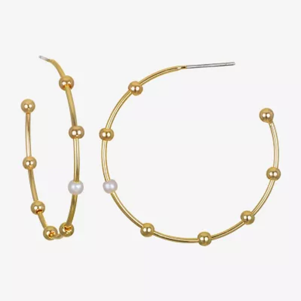 Bijoux Bar Delicates Gold Tone Simulated Pearl Round Hoop Earrings