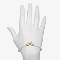 Bijoux Bar Delicates Gold Tone Simulated Pearl Link Bow Bolo Bracelet