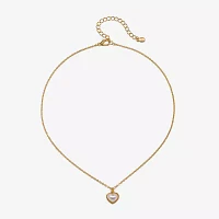 Bijoux Bar Delicates Gold Tone Simulated Pearl 16 Inch Link Heart Pendant Necklace