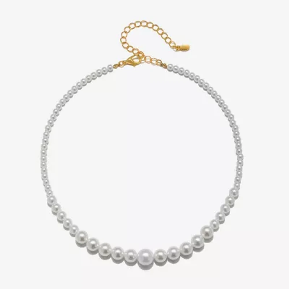 Bijoux Bar Delicates Gold Tone Simulated Pearl 16 Inch Link Round Strand Necklace