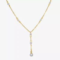 Bijoux Bar Delicates Gold Tone Simulated Pearl 16 Inch Link Round Y Necklace