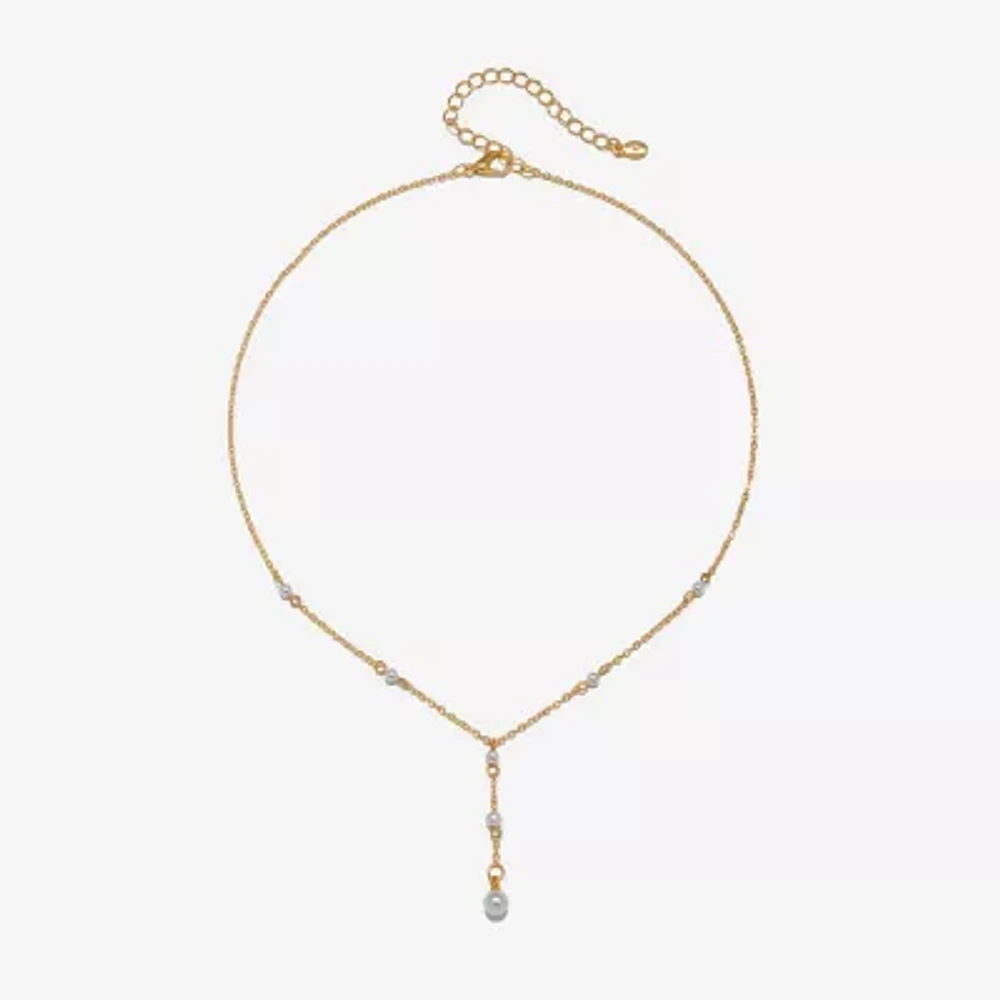 Bijoux Bar Delicates Gold Tone Simulated Pearl 16 Inch Link Round Y Necklace