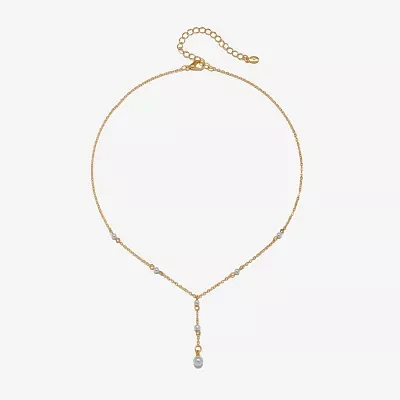 Bijoux Bar Delicates Gold Tone Simulated Pearl 16 Inch Link Round Y Necklace