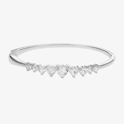 Sparkle Allure Pure Silver Over Brass Heart Bangle Bracelet