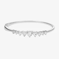 Sparkle Allure Pure Silver Over Brass Heart Bangle Bracelet