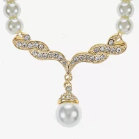 Monet® Simulated Pearl and Crystal Gold-Tone Drop Earring and Necklace Set