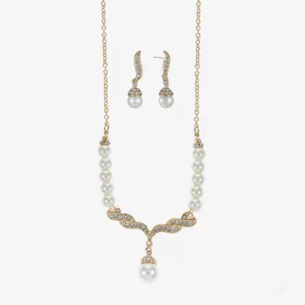 Monet® Simulated Pearl and Crystal Gold-Tone Drop Earring and Necklace Set