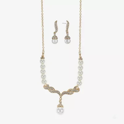 Monet® Simulated Pearl and Crystal Gold-Tone Drop Earring and Necklace Set