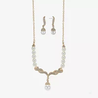 Monet® Simulated Pearl and Crystal Gold-Tone Drop Earring and Necklace Set