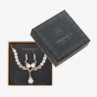 Monet® Simulated Pearl and Crystal Gold-Tone Drop Earring and Necklace Set