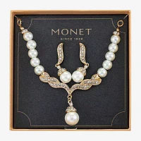 Monet® Simulated Pearl and Crystal Gold-Tone Drop Earring and Necklace Set