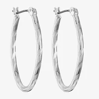 Liz Claiborne® Silver-Tone, Textured Oval Hoop Earrings