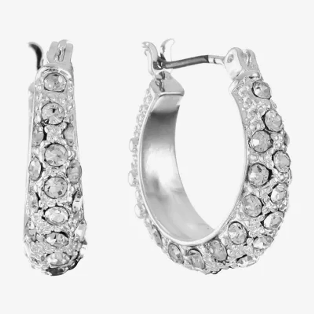 Monet® Silver-Tone Pavé Crystal Hoop Earrings