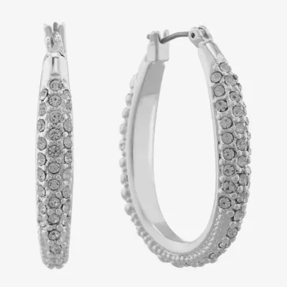 Monet® Silver-Tone Crystal Oval Hoop Earrings