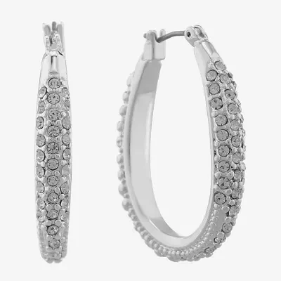 Monet® Silver-Tone Crystal Oval Hoop Earrings