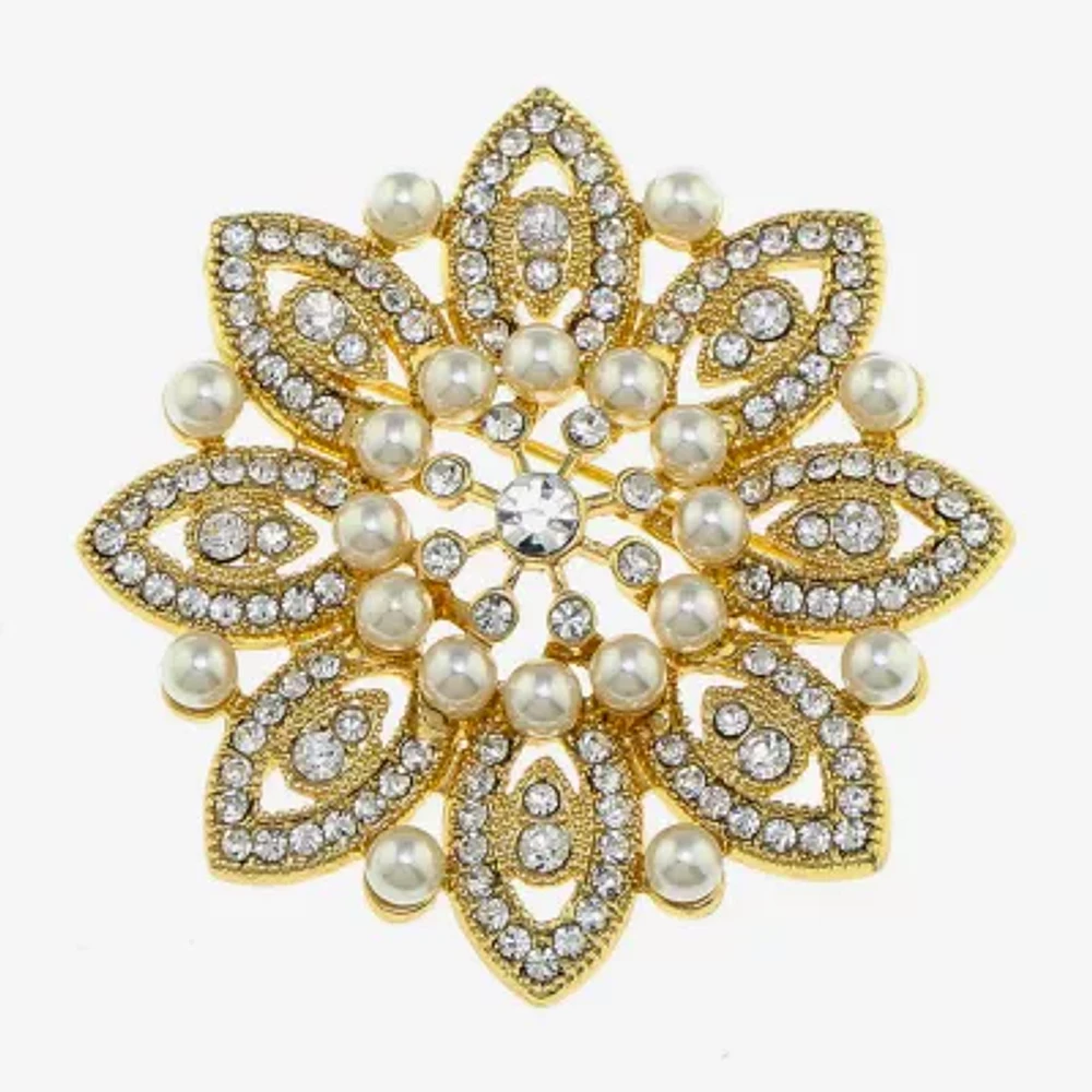 Monet® Gold-Tone Crystal and Simulated Pearl Snowflake Pin