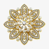 Monet® Gold-Tone Crystal and Simulated Pearl Snowflake Pin