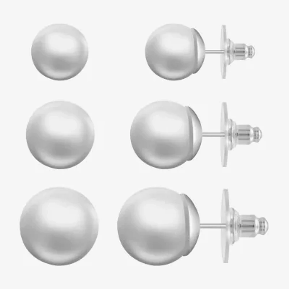 Monet Jewelry 3 Pair Simulated Pearl Ball Earring Set