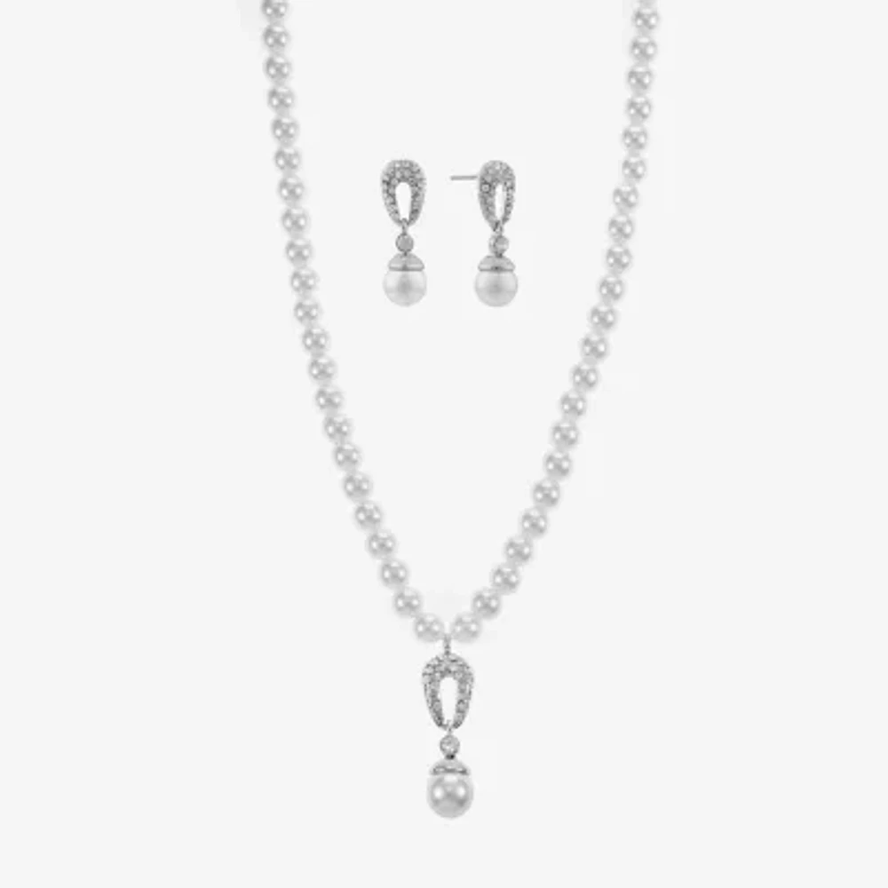 Monet® Simulated Pearl Crystal Double Drop Earring and Necklace Boxed Set